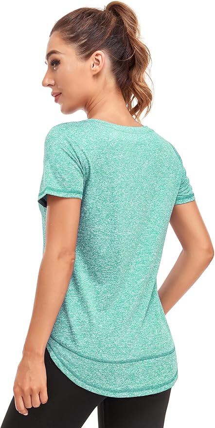 Women's Short Sleeve Workout Shirts Crewneck Sports Yoga Running Dry Fit Tops Side Split Tee