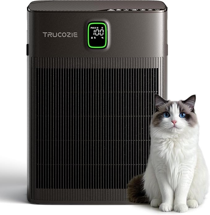 Trucozie T554 Air Purifier for Home Up to 2000 Ft² in 1 Hr with Washable Pre-Filter, Air Purifier for Home Pets with PM 2.5 Air Quality Display, Sleep Mode for Allergies, Dust, Smoke, Grayish Brown