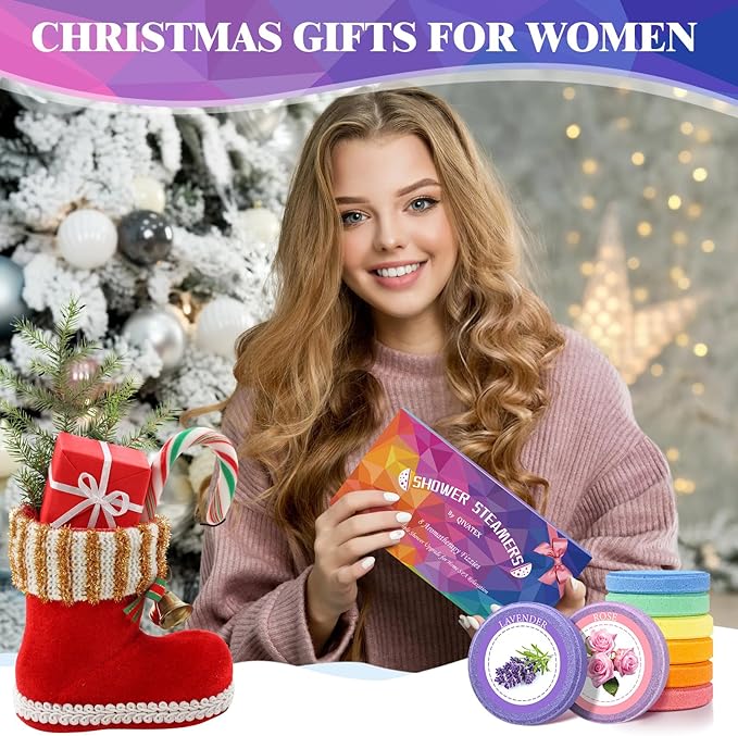 Shower Steamers Aromatherapy, Birthday Gifts for Women Teen Girls Mom, Christmas Stocking Stuffers White Elephant Gifts for Adults, Natural Essential Oil SPA Self Care Shower Bombs (8 Pack)