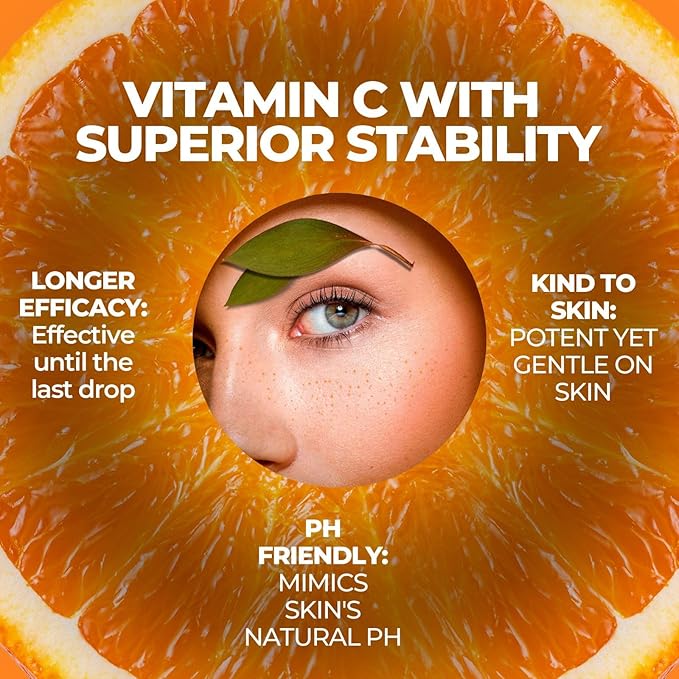 Vitamin C Serum For Face With Hyaluronic Acid, Vitamin E & Ferulic Acid - Brightening & Anti-Aging Formula for Glowing Skin - Hydrates, Evens Tone & Reduces Fine Lines - 60ml