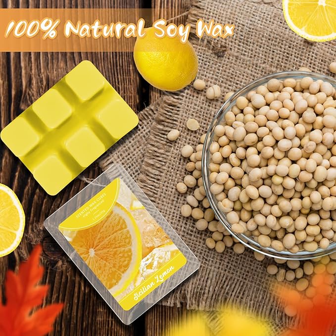 SCENTORINI Wax Melts, Sicilian Lemon, Natural Soy Wax Melts, 4-Pack, Long-Lasting Scented Wax Melts for Candle Making, Wax Warmer