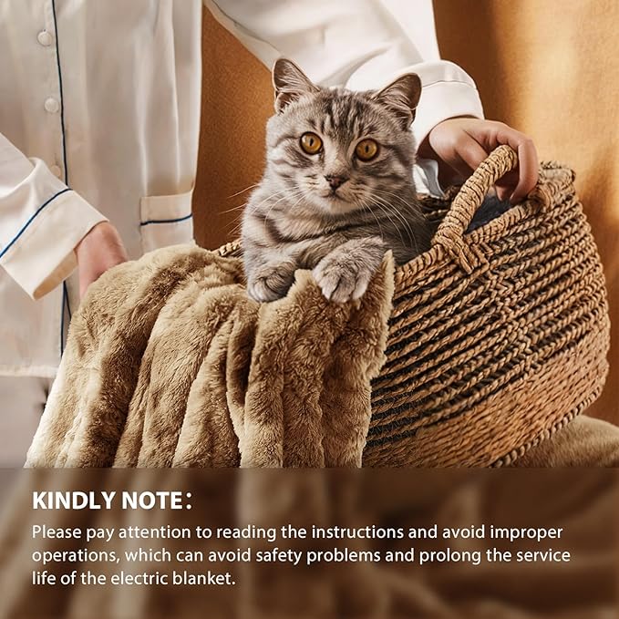 Homemate Electric Heated Blanket Queen Size - 84"x90" Heating Blanket Queen Size Dual Control 1/2/4/6/8 Hours Auto-Off 10 Heat Level Over-Heat Protection Luxury Faux Fur Sherpa ETL Certification
