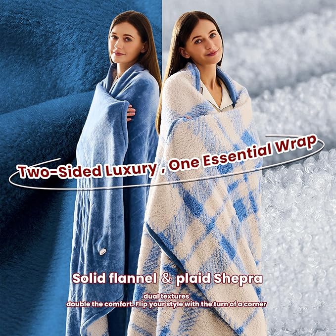 Heated Electric Blanket King Size - 100"x90" Flannel Heating Blanket with 10 Heating Levels & 5 Time Settings Over-Heat Protection, Winter Warmer for Adults with ETL Certification(Light Blue)