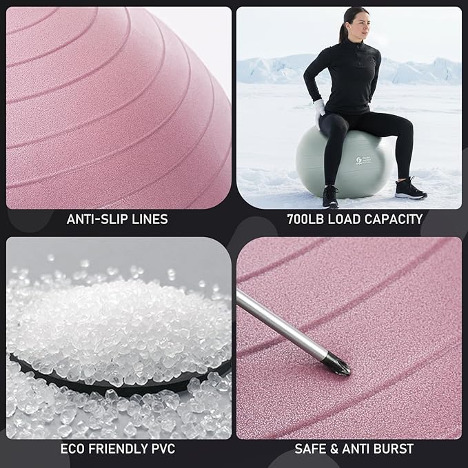 Gruper Yoga Ball and Pilates Ball,4 Sizes Exercise Ball for Fitness, Workout, Pregnancy and Physical Therapy,Quick Pump Included,Great as Yoga Ball Chair for Office or Home Gym Equipment