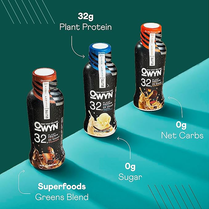 OWYN Only What You Need Pro Elite Vegan Plant Based High Protein Keto Shake, No Nut Butter Cup, Zero Sugar, 32g Protein, Omega-3, Prebiotics, Superfoods Greens for Workout and Recovery, 0g Net Carbs