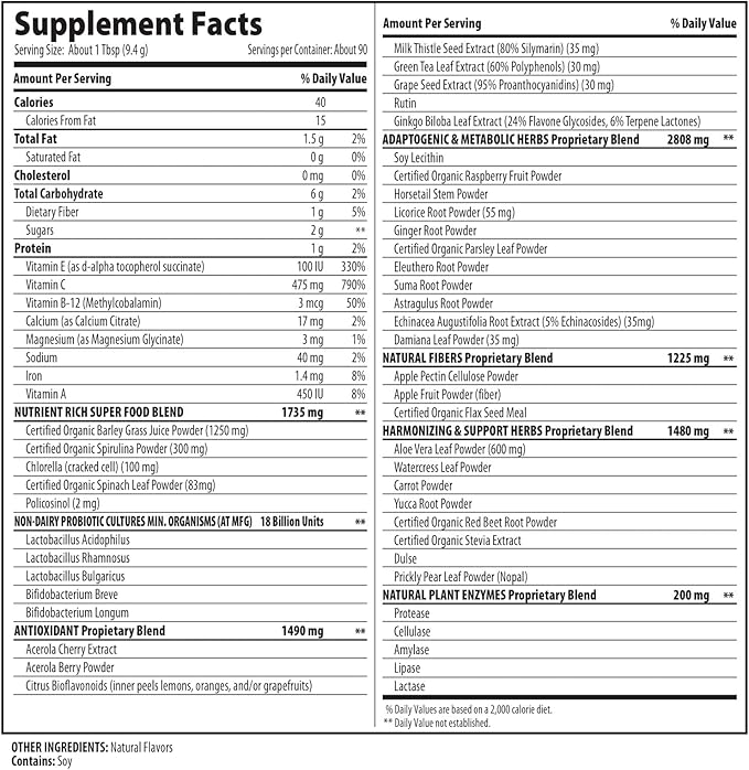 MacroLife Naturals Macro Greens Powder 38 Superfood Probiotic Antioxidant Enzyme & Herbal Supplement Immunity Energy Cleanse - Non-GMO Vegan Gluten-Free Dairy-Free (90 Servings)