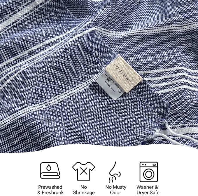 SOULMARK 100% Cotton Turkish Beach Towel with Bag - 38"x71" - 2 Pack - Made in Green & Oeko TEX Certified - Pre-Washed & Sand Free - Quick Dry and Lightweight for Travel - Made in Turkey - Navy Blue