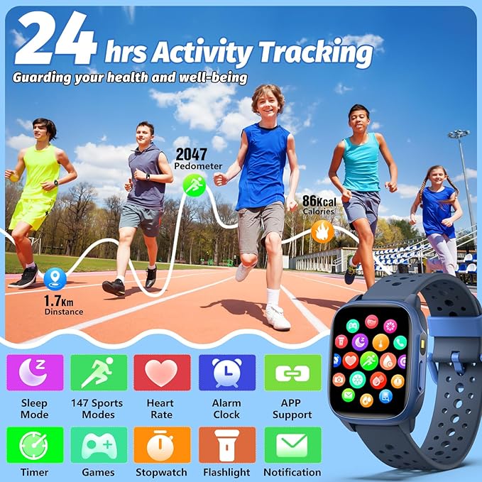 Kids Watch with 140 Sports Modes, 1.5" Kids Fitness Tracker, Boys Smart Watch, No APP/Phone Required, Sleep Monitor, Heart Rate, Puzzle Games, IP68 Waterproof,Gifts for Girls Teens Aged 6-15