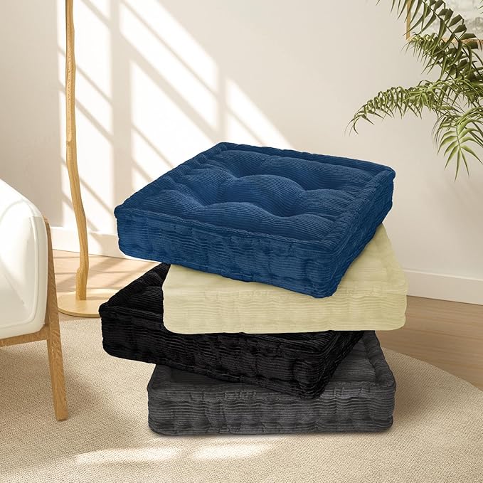 Square Floor Pillows for Adults Kids - Meditation Floor Pillow Seating Cushion - Tufted Floor Cushion with Shredded Foam & Velvet Cover, 1 Pack, 20x20 Inch, Dark Blue