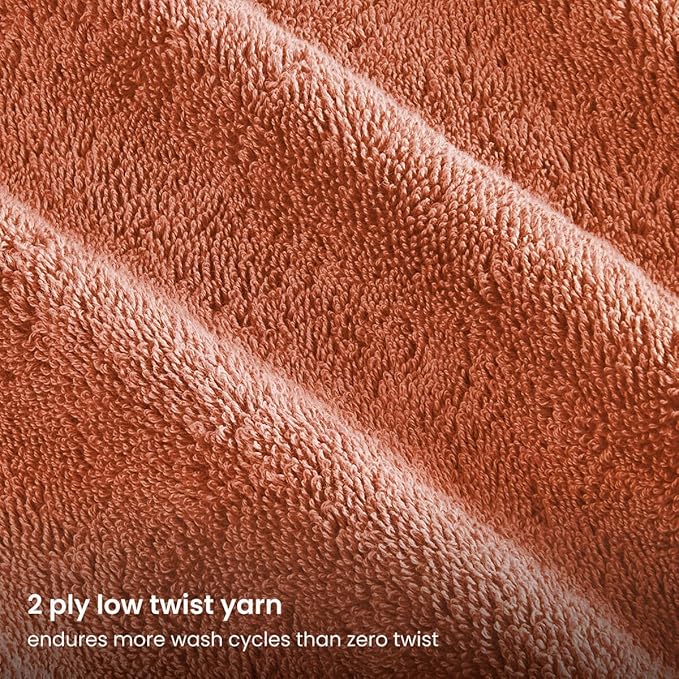 BIOWEAVES 100% Organic Cotton 700 GSM Plush 6-Piece Premium Towel Set GOTS Certified, 2 Bath Towels, 2 Hand Towels & 2 Washcloths - Burnt Orange