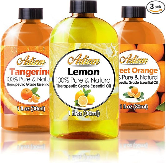 Artizen Citrus Essential Oils Set - 1 Ounce 3 Pack (100% PURE) Sweet Orange, Lemon, and Tangerine - Bonsai & Citrus Ginger Fragrance Oil - Essential Oils Big Bottle Sets