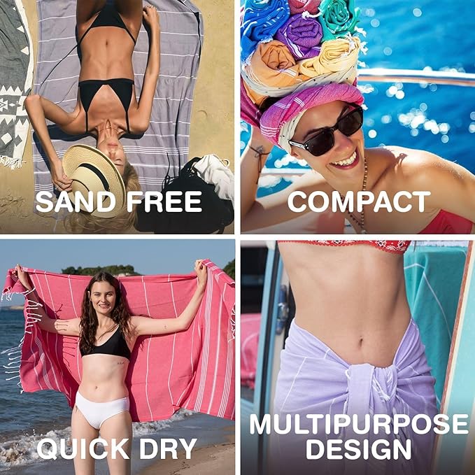 Turkish Beach Towels, Bulk Case of 24 | Oversized, Quick Dry, Sand Free | 100% Cotton, Large 38x71 Towels for Beach, Pool, Travel | Ultra-Soft, Compact, Absorbent | Lilac