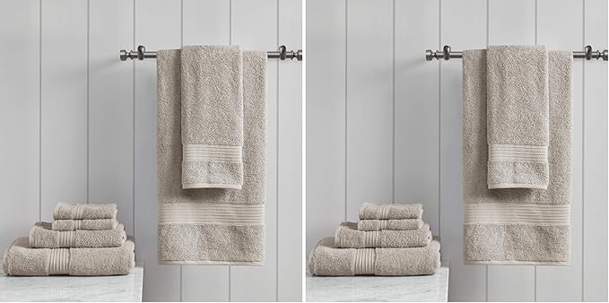 Madison Park Organic 100% Cotton Bathroom Towel Set, Hotel & Spa Quality Highly Absorbent, Quick Dry, Include for Shower, Handwash & Facial Washcloth, Multi-Sizes, Tan (Pack of 2)