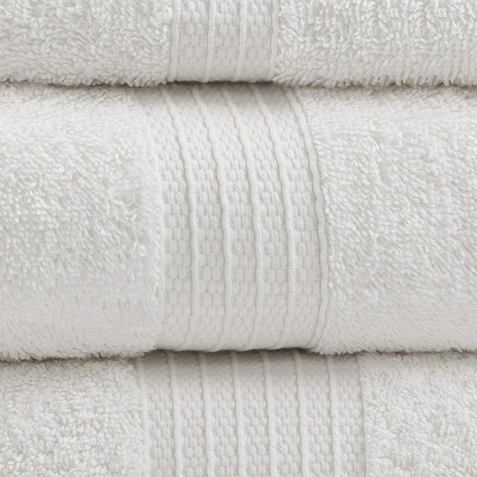 Madison Park Organic 100% Cotton Bathroom Towel Set, Hotel & Spa Quality Highly Absorbent, Quick Dry, Include for Shower, Handwash & Facial Washcloth, Multi-Sizes, White (Pack of 4)