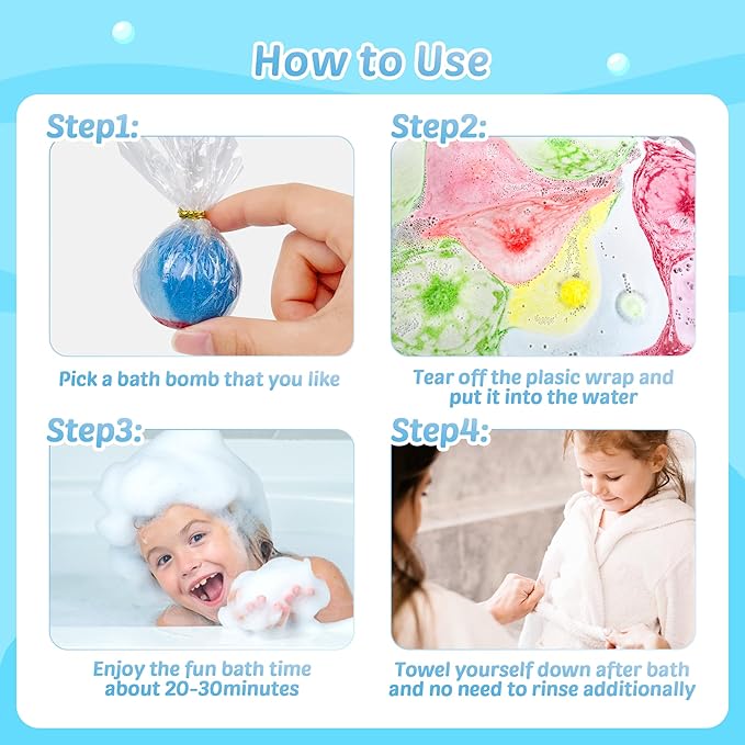 Bath Bombs for Kids, 24pcs Bath Bombs with Glow in The Dark Surprise Inside, Natural and Organic Colorful Bubble Bath Fizz for Kids, Perfect Birthday, Halloween, Or Christmas Gift for Boys and Girls!