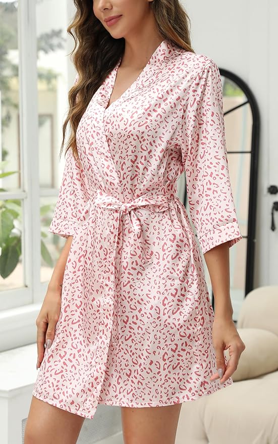 Samring Women's Bride Bridesmaids Robe Short Satin Kimono Robes for Wedding & Bridal Party Silk Bathrobes for Women