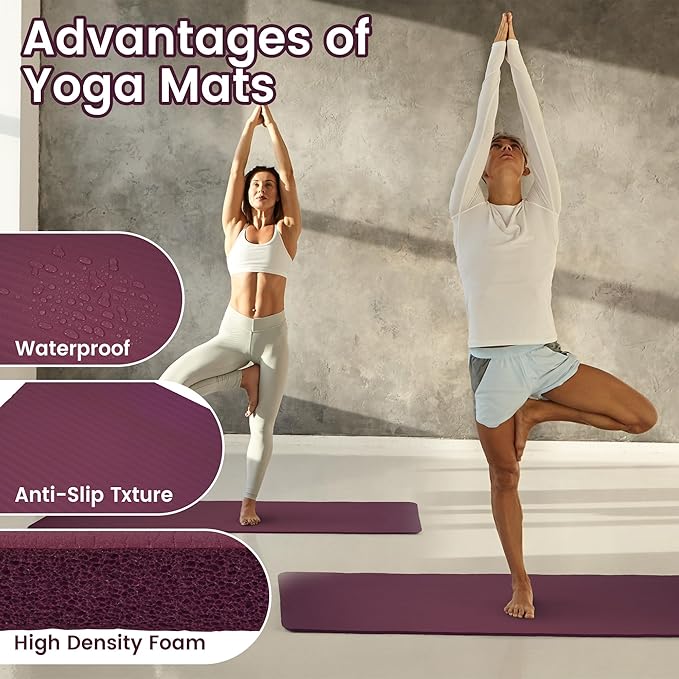 Yoga Mat, 1/2-Inch Extra Thick High Density Exercise Mat, Anti-Tear Exercise Yoga Mat with Carrying Strap, Suitable for Various Yoga Exercises