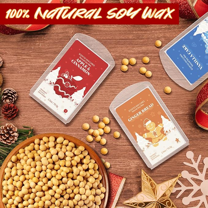 SCENTORINI Christmas Wax Melts, Scented Wax Melts, Wax Melts for Candle Making, Cedar Wood, Ginger Bread, Vanilla Cake, Apple & Cinnamon, 8 x2.5 oz