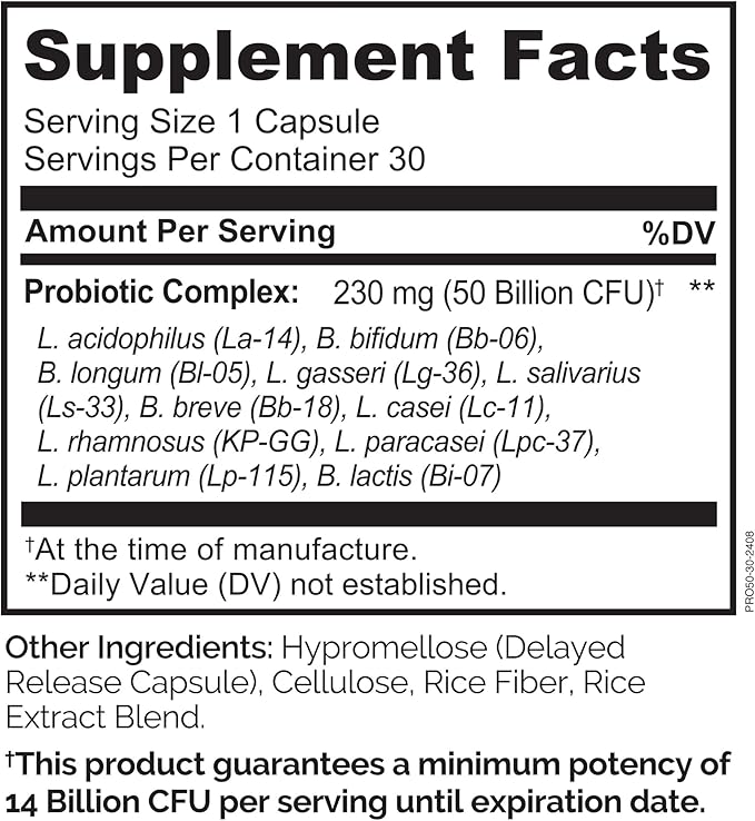 NATURELO Probiotics for Digestive Health - 50 Billion CFU, 11 Strains Daily Supplement - Boosts Immune System, Delayed Release, 30 Vegetarian Capsules