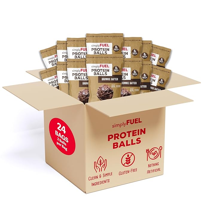 simplyFUEL Whole Food Protein Balls with Probiotics - Brownie Batter Snacks - Protein Snack - Gluten Free Energy Balls (24 Packs)