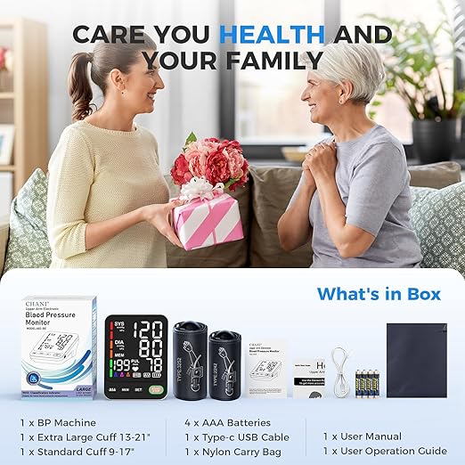 Blood Pressure Monitor, Extra Large 2 Cuffs Accurate Upper Arm Blood Pressure Machine for Home Use, 9-17''&13-21''Adjustable Blood Pressure Cuff, 6 inch Backlit Large Screen /3 User Mode