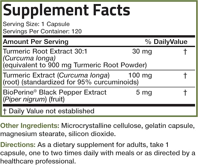 Bronson Turmeric Curcumin with BioPerine - High Potency Premium Joint Support with 95% Standardized Curcuminoids - Non-GMO Capsules with Black Pepper - 120 Count