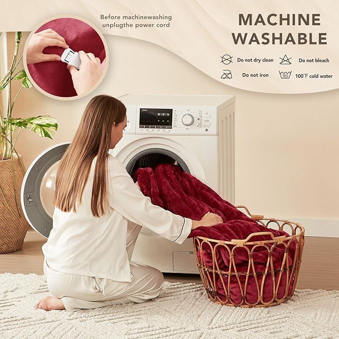 Homemate Electric Heated Blanket King Size - 100"x90" Heating Blanket King Size Dual Control 1/2/4/6/8 Hours Auto-Off 10 Heat Level Over-Heat Protection Flannel Sherpa ETL Certification
