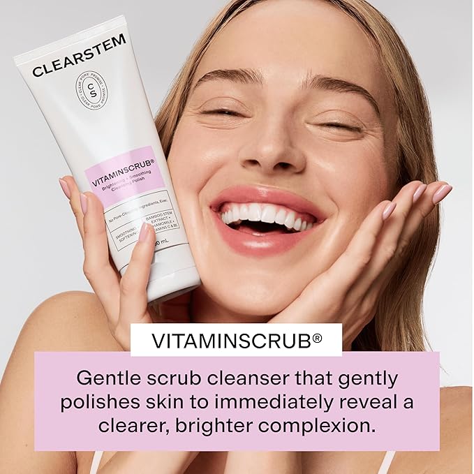 CLEARSTEM - VITAMINSCRUB - Antioxidant-Infused Scrub Cleanser - Exfoliating Face Wash + Body Scrub - Vitamin C, Hemp, Bamboo - Skin Care Products - Gluten Free, Cruelty Free - 6 fl oz / 180ml