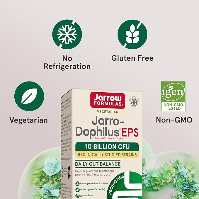 Jarrow Formulas Jarro-Dophilus EPS Probiotics 10 Billion CFU for Intestinal Tract Support, Probiotic Supplement for Gut Health for Women and Men, 120 Veggie Capsules, Up to a 60 Day Supply,Pack of 12