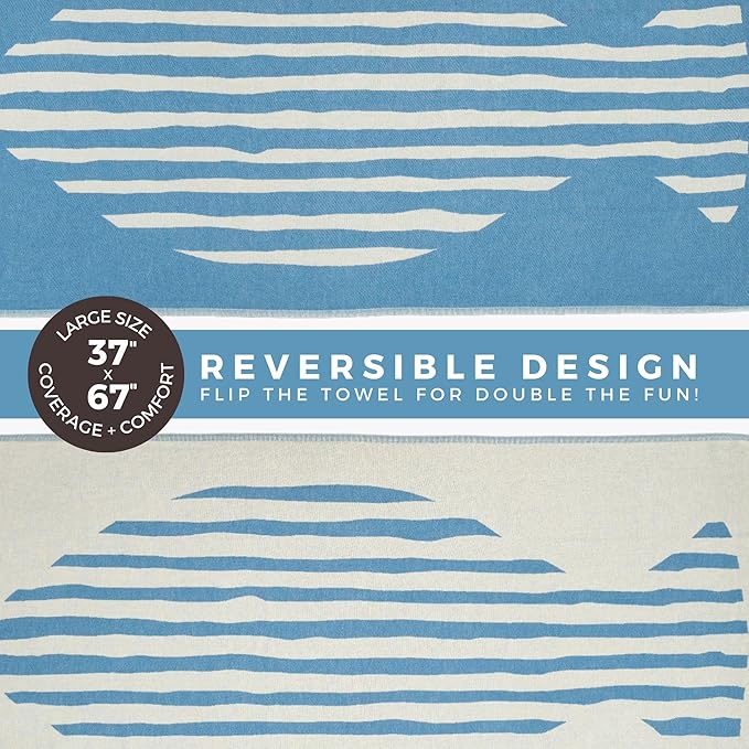FESHKA Sand Proof Turkish Beach Towel – Oversized, Quick Dry & Lightweight Travel Towel - 100% Organic Cotton Beach Blanket - Perfect for Bath, Pool & Picnic | Blue Stripes (Blue)