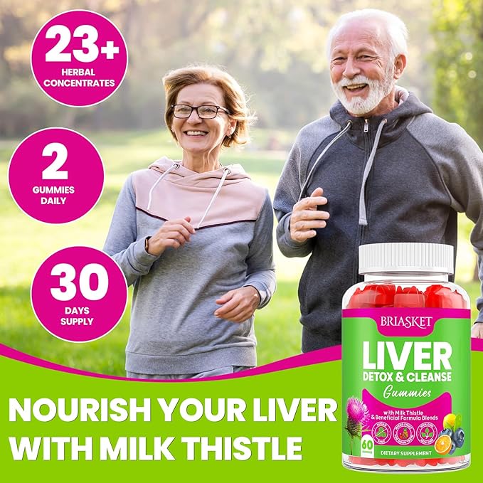 Liver Cleanse Detox & Repair Gummies, 2000 mg Milk Thistle Supplement with Dandelion Root, Glutathione & Artichoke, 23-in-1 Herbal Formula for Liver Detox & Health, Sugar-Free, Vegan, 60 Gummies