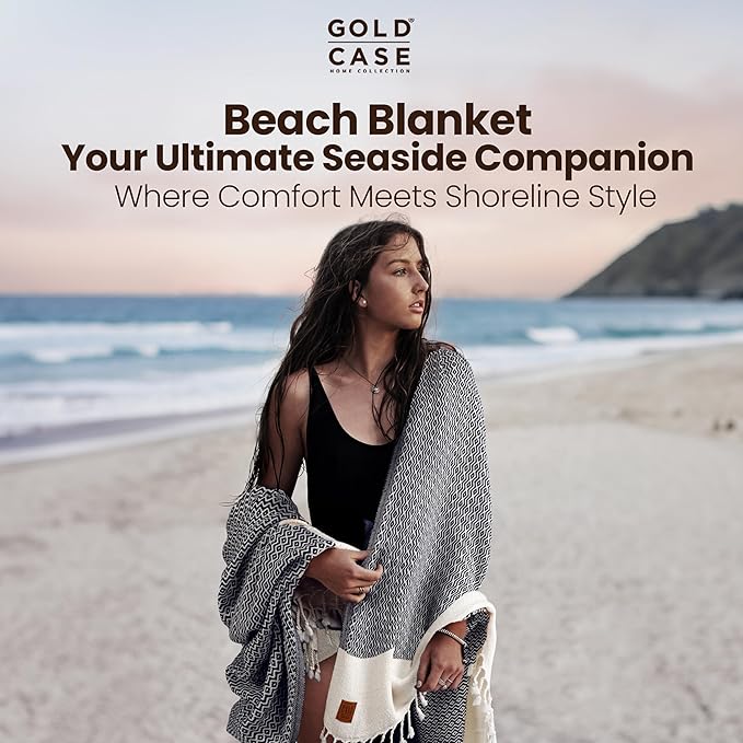 Gold CASE Turkish Beach Towel Set of 4 – 100% Cotton Large Turkish Bath Towels 67 x 38'' – Aphrodite Extra Large, Quick Dry & Sand Free Towels – Peshtemal for Pool – Black