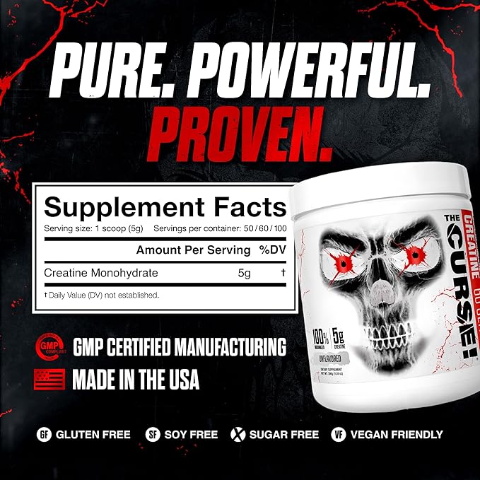JNX SPORTS The Curse! Creatine Monohydrate Powder 60 Servings | Pure Micronized Creatine 5g Per Serving | 300g - 10.6 Ounce