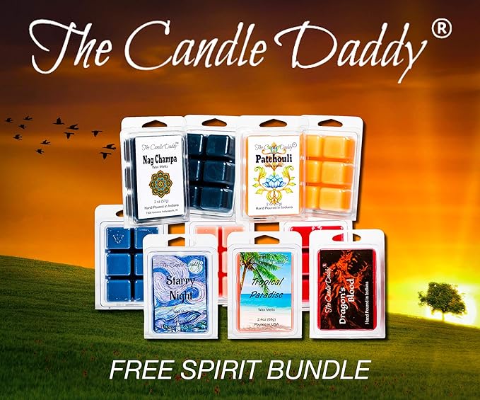 Free Spirit Bundle Combo Set of Five Scented Wax Melt Cubes - Nag Champa, Patchouli, Starry Night, Tropical Paradise, Dragon's Blood Great Gift for Him Her Hippie Soul BFF Best Friend