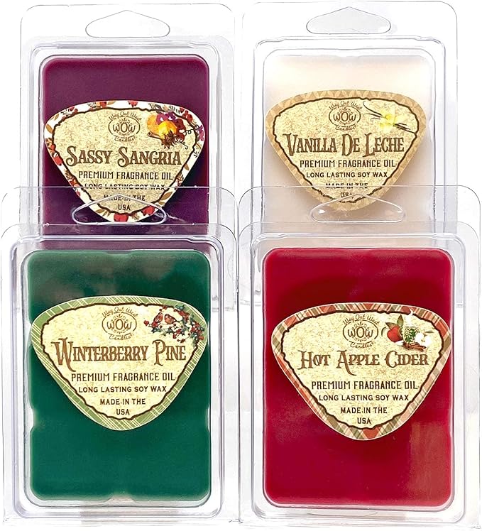 Scented Wax Melts for Wax Warmers - Highly Fragrant Air Freshener - 4 Pack Assorted Set of 6 Melt Cubes - Made in USA by Way Out West Candles (4, Fall & Winter Assortment)