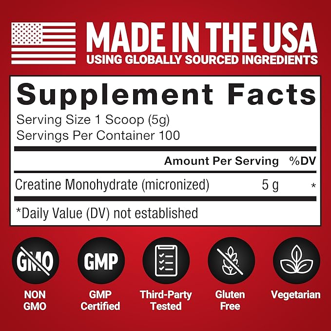 Force Factor Creatine Monohydrate Powder, 5g Micronized Dose to Support Muscle Growth, Strength, Recovery, Cognitive Health & Memory, Unflavored, 100 Servings