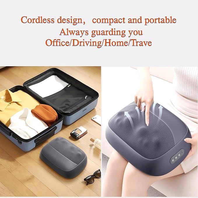 Shiatsu Back Massager with Heat Cordless Heated Neck and Shoulder Massager Double Sided Heating Pillow for Waist and Abdomen 3D Kneading Massage Pillow for Neck Lower Legs