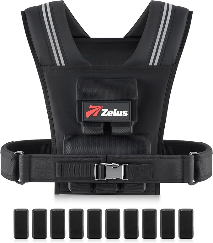ZELUS Weighted Vest Men, 23/36/45 lb. Weight Vest with 10/16/20 Adjustable Iron Weights for Muscle Building Strength & Functional Training, Weighted Vest for Women with Reflective Strips.