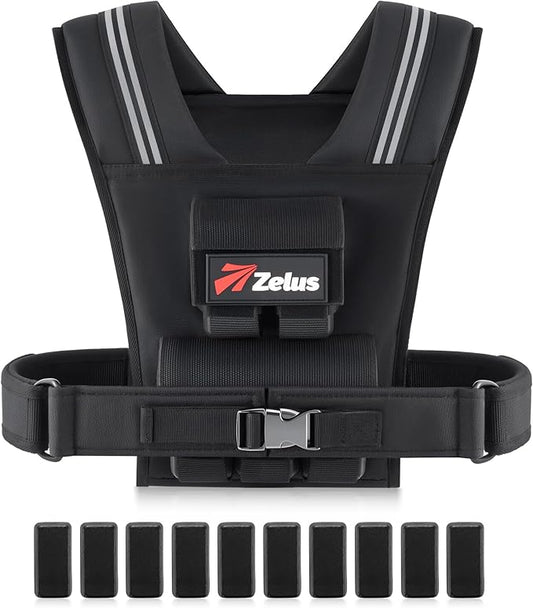 ZELUS Weighted Vest Men, 23/36/45 lb. Weight Vest with 10/16/20 Adjustable Iron Weights for Muscle Building Strength & Functional Training, Weighted Vest for Women with Reflective Strips.