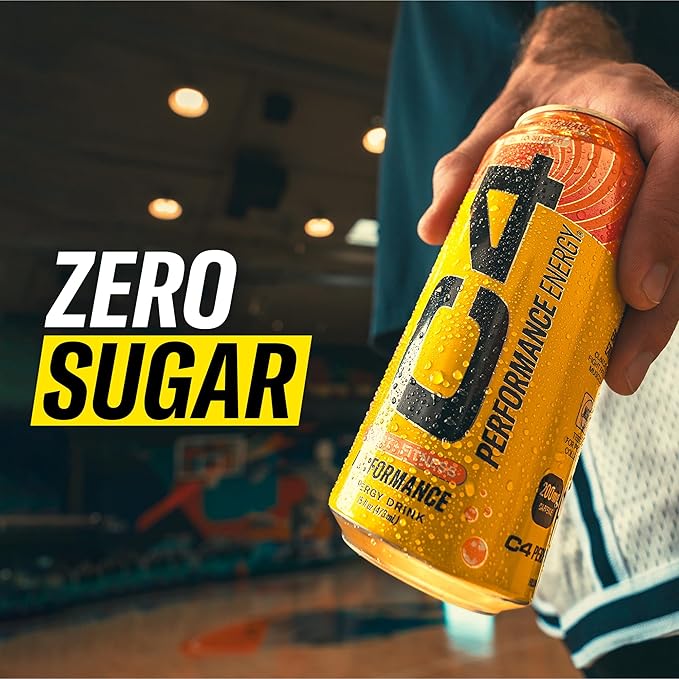 C4 Energy Carbonated Zero Sugar Energy Drink, Pre Workout Drink + Beta Alanine, Orange Slice, 16 Fl Oz (Pack of 12)