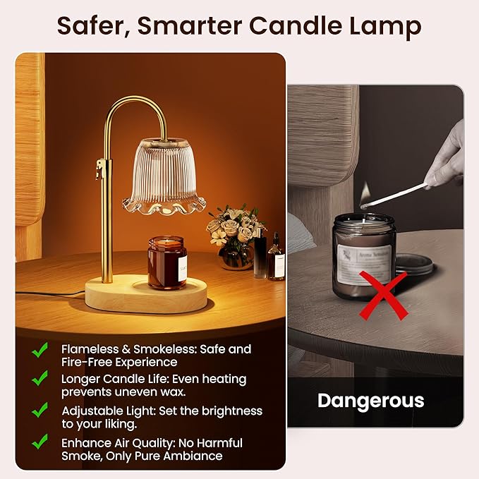 Candle Warmer Lamp with Timer Adjustable Height Candle Lamp Warmer 4 Level Dimmer Electric Wax Melt Warmer Vintage Home Decor for Scented Jar Candles House Warming & Birthday Gifts for Women