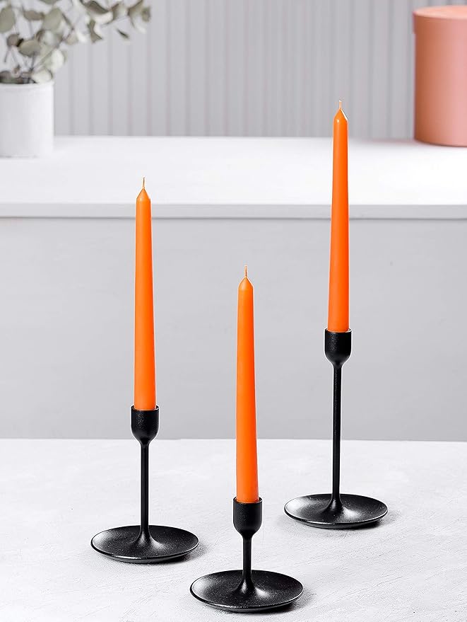 Melt Candle Tall Taper Candles, 10 Pack - Orange Candle Sticks, 10" W/ 8 Hour Burn Time - Dripless, Unscented Candles for Dinner - Wax Candle