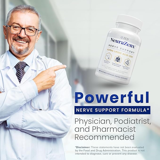 Zen Nutrients NeuraZenX Nerve Support & Peripheral Neuropathy Support Supplement with 1200mg Alpha Lipoic Acid (ALA), Benfotiamine, L-Carnitine, and Turmeric