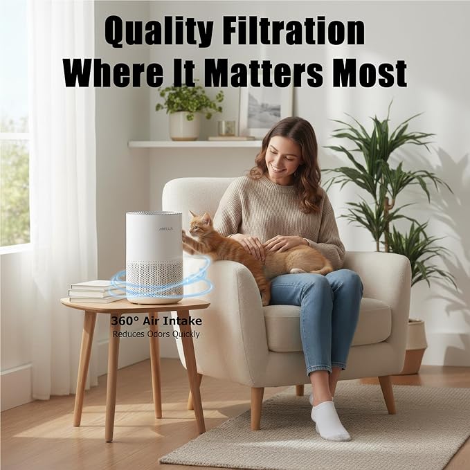 AIRPLUS Air Purifier for Home Bedroom, Covers Up to 1073 ft² by 25W High Torque Motor, 3-in-1 Washable Filter with HEPA Sleep Mode, Cleaner 99.9%, Auto Mode, Child Lock, White