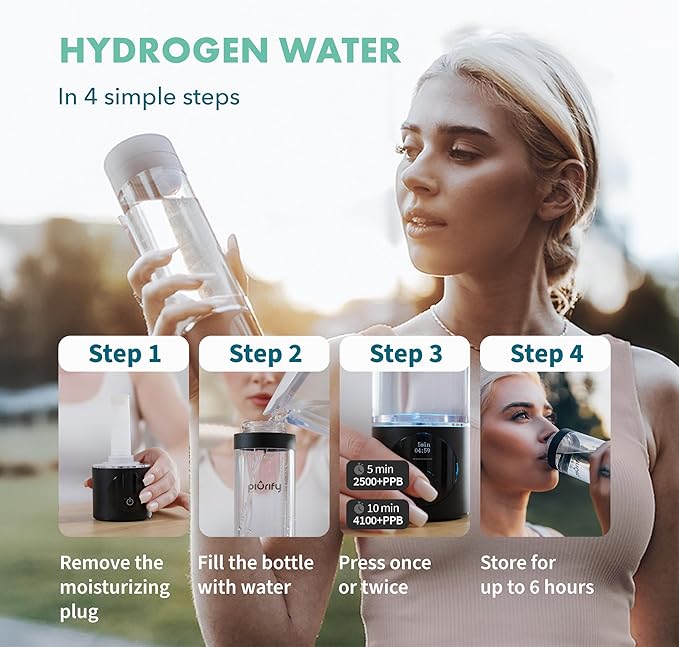 Hydrogen Water Bottle Generator - Up to 4100+ PPB Concentration - SPE/PEM Technology - Certified H2 Generator - Portable Athletic Performance & Hydration System - 6-Hour Hydrogen Retention