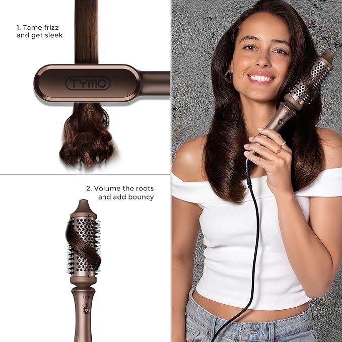 TYMO 2025 Limited Edition Styling Set - Include TYMO ROVY Hair Crimper Wave Curling Iron & Ring Plus Straightener Brush & STYLUX Thermal Brush, 3 in 1 Ionic Hair Curler Tool Set for Women