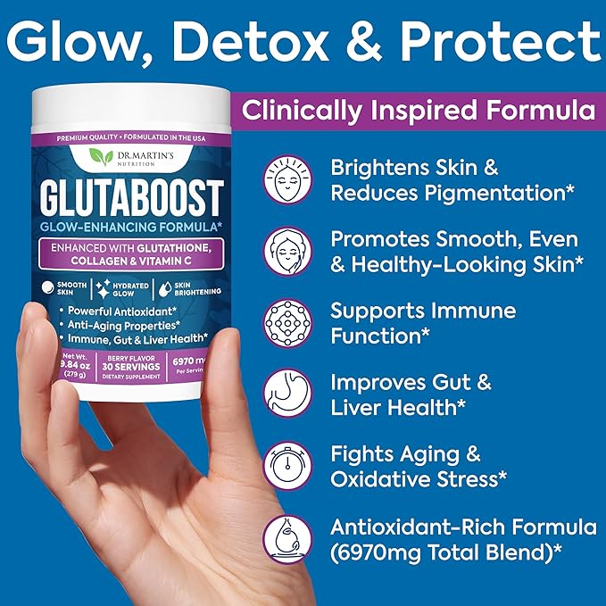 6970mg Glutathione Powder for Skin Brightening Enhanced with Collagen & Vitamin C | Brightens Skin, Fades Dark Spots & Melasma, Anti-Aging Antioxidant | Supports Immune, Gut & Liver Health
