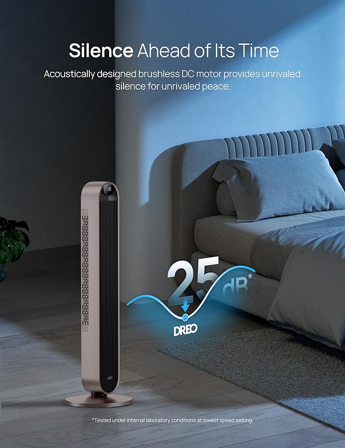 Dreo Smart Tower Fan Voice Control, 120ยฐ Oscillating Fan Works with Alexa/Google/App/Remote, 42 Inch, 25dB Quiet DC Bladeless Fan for Bedroom,12 Speeds, Floor Fan for Home, Office, Pilot Max S
