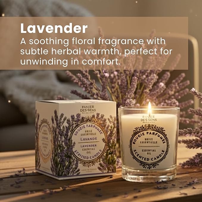 Panier des Sens - Lavender Candle β Long-Lasting Scented Candles for Home β Thoughtful Gift β 100% Natural Cotton Wick β Decorative Home Candles - 6.3 oz