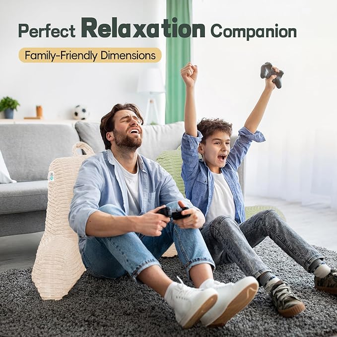 21" Higher Large Reading Pillow for Bed Adult, Back Pillow for Bed Sitting Up with Memory Foam Back Support with Arms Rest for Couch Chair Beige